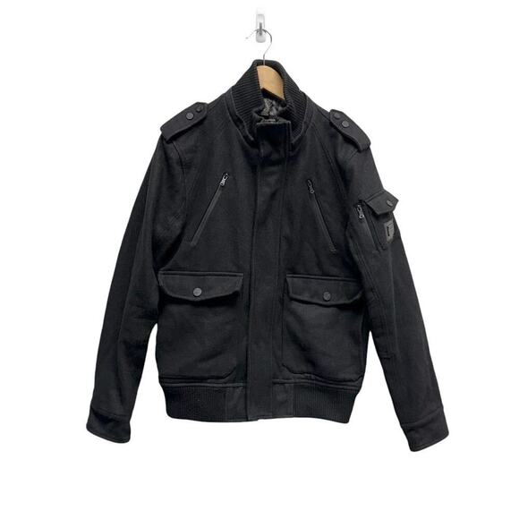 Guess Wool Blend Military Jacket Utility Black Men’s Size Medium - Picture 1 of 10